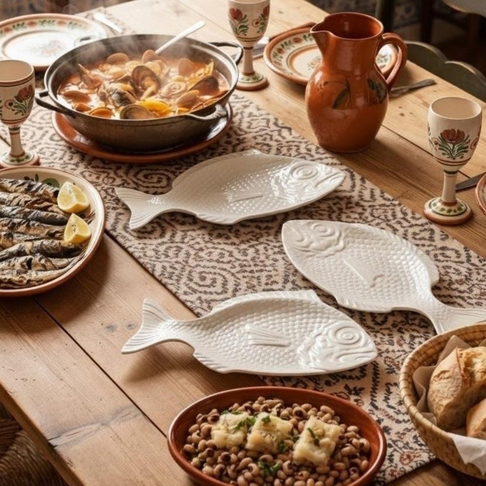 Vintage 1980s‎ Bordallo Pinheiro Portugal White Fish Serving Platters Set of 3